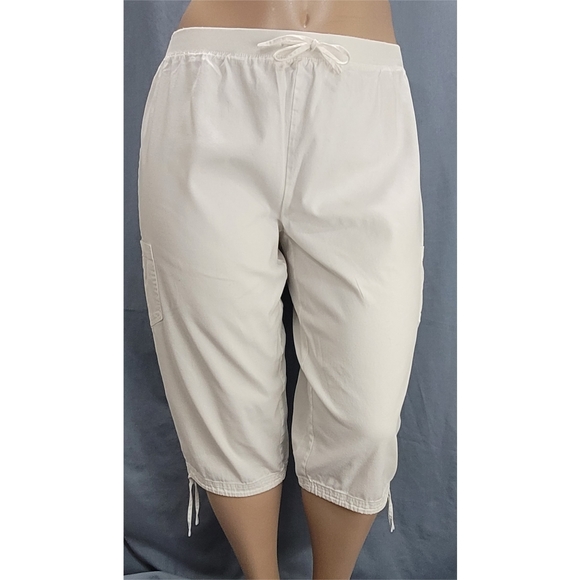 Westbound Denim - Westbound Capri Pants Womens 16P White Straight Leg Flat Front Cargo Pull-On